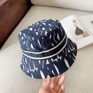 Navy and White Abstract Geometric Print Bucket Hat