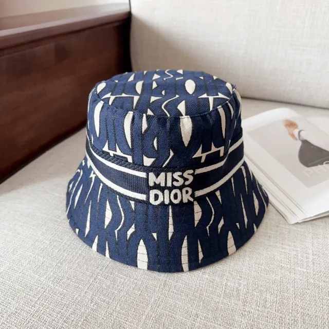 Sombrero bucket con estampado abstracto geométrico en azul marino y blanco 2