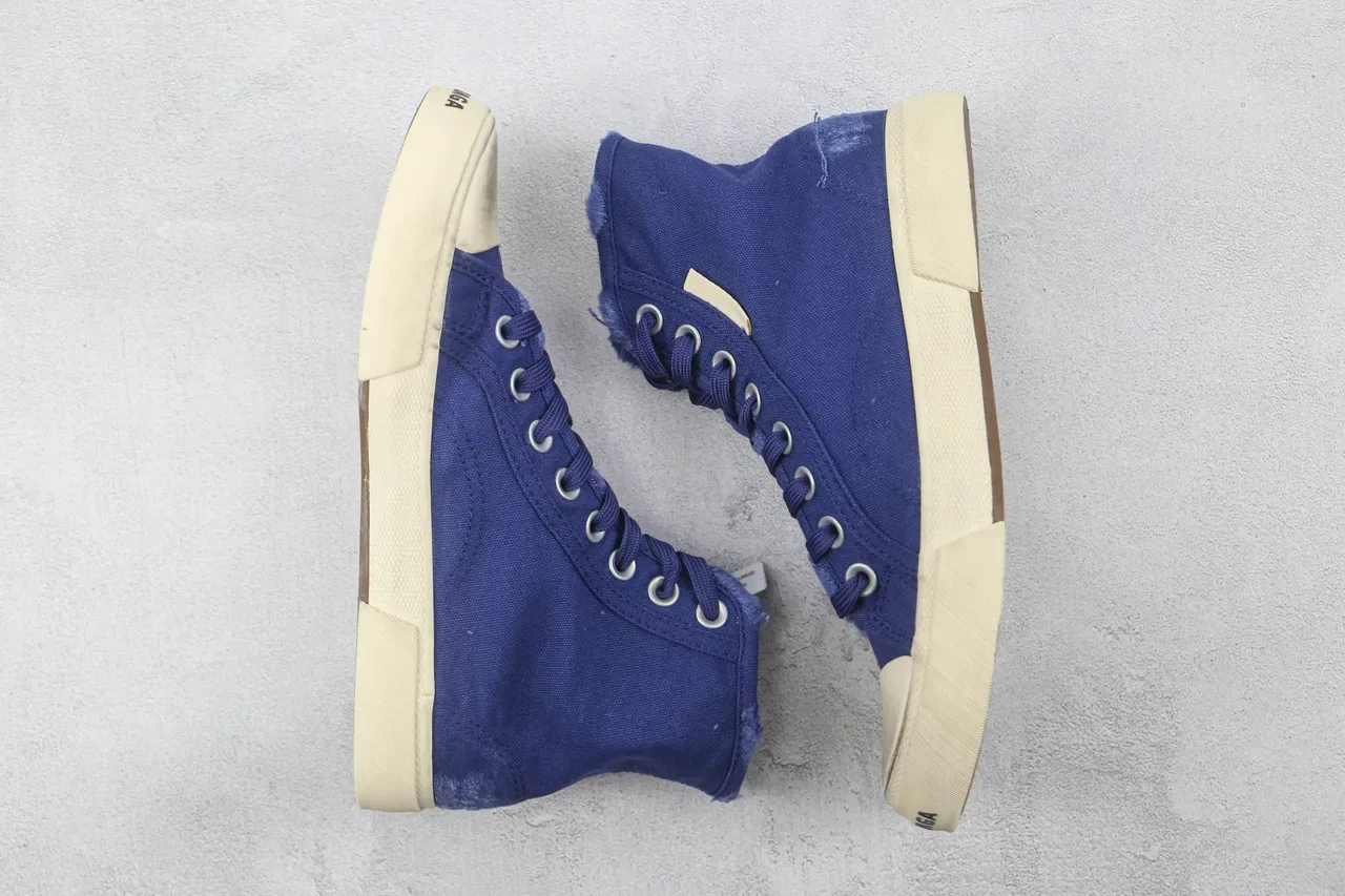 Navy Beige High-Top Canvas Upper Sneakers 2