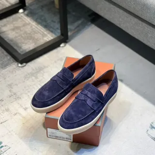Navy Beige Suede Penny Loafer