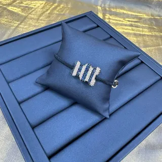 Navy Blue Pavé-Set Striped Centerpiece Braided Cord Bracelet