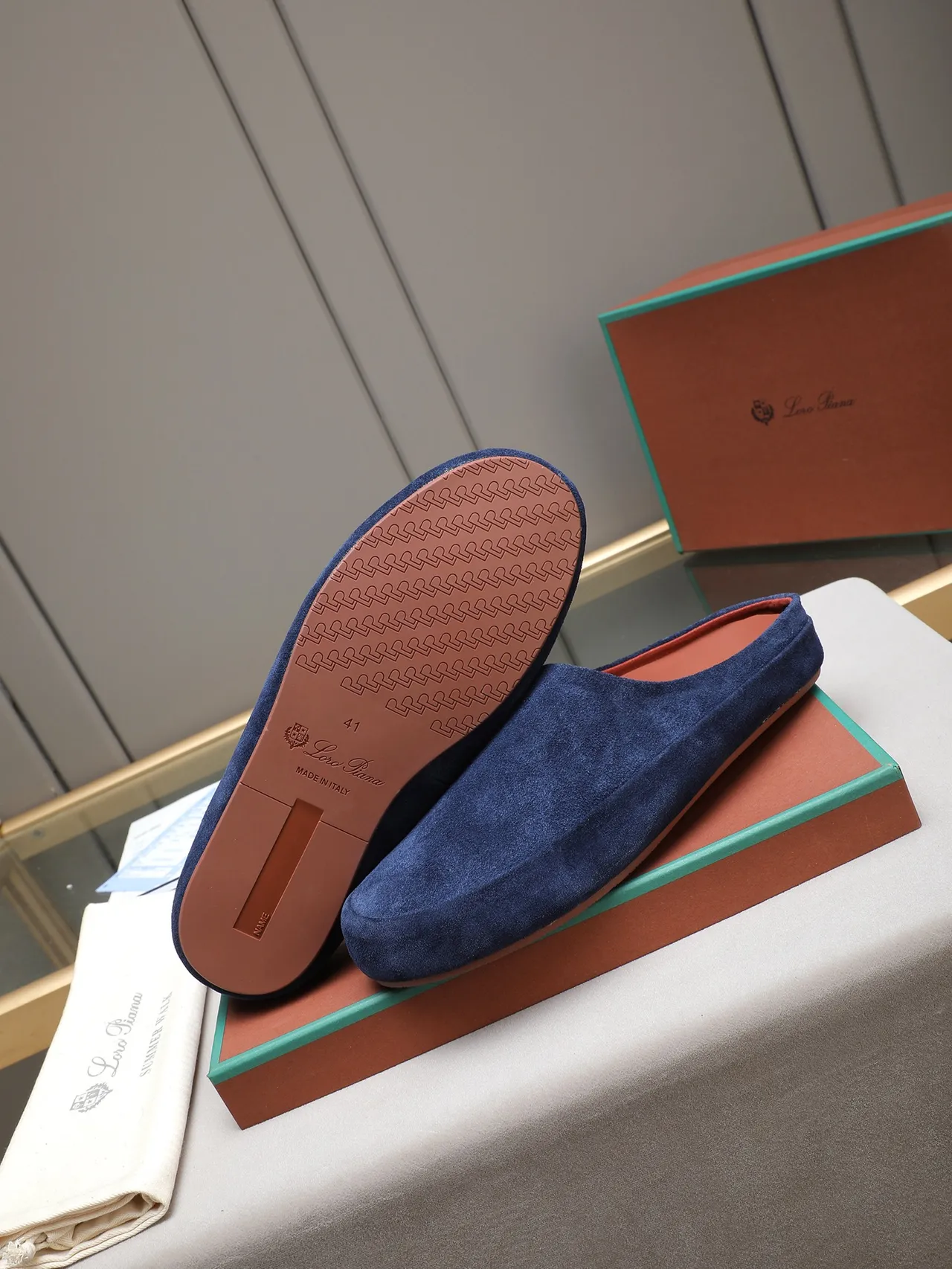 Navy Brown Suede Upper Open-Back Mule Casual Shoes 4