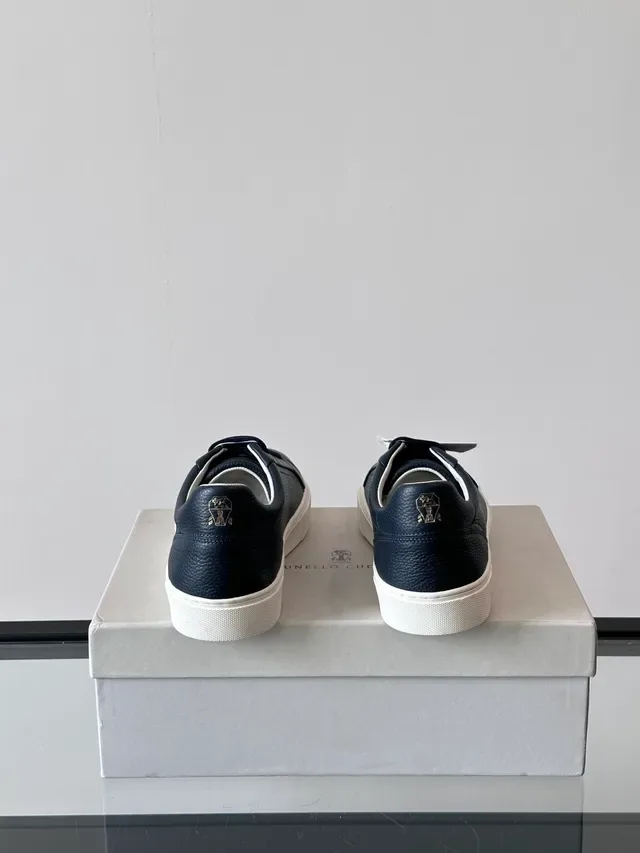 Navy Peppled Leather Low-Top Lifestyle Sneakers 3