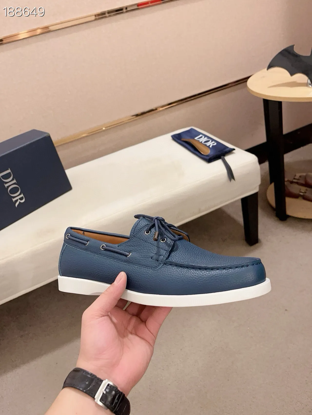 Zapatos de barco Moc-Toe de cuero granulado navy 6