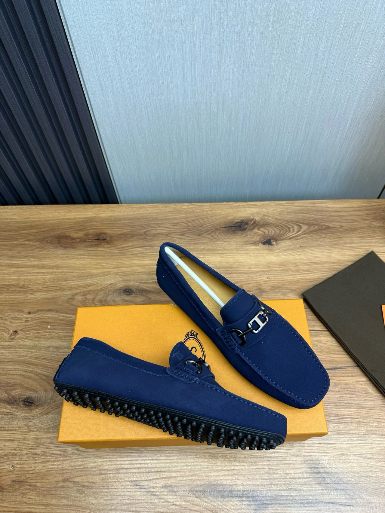 Navy Suede Horsebit Buckle Moc-Toe Slip-On Loafer 6