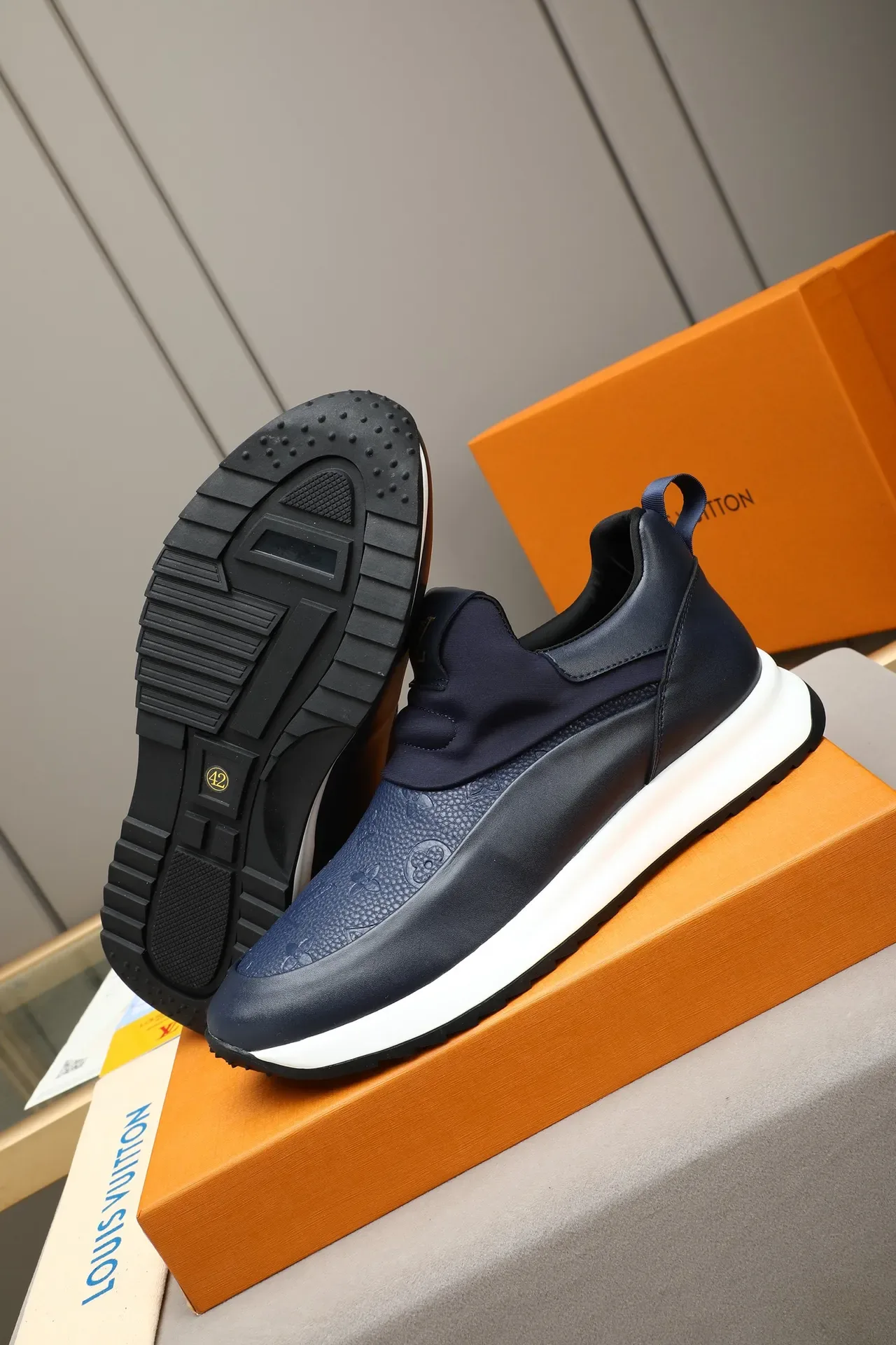 Navy White Slip-On Textured Toe Panel Sneakers 5
