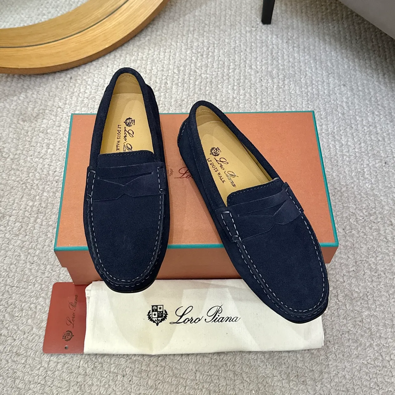 Navy White Suede Penny Strap Loafer 2