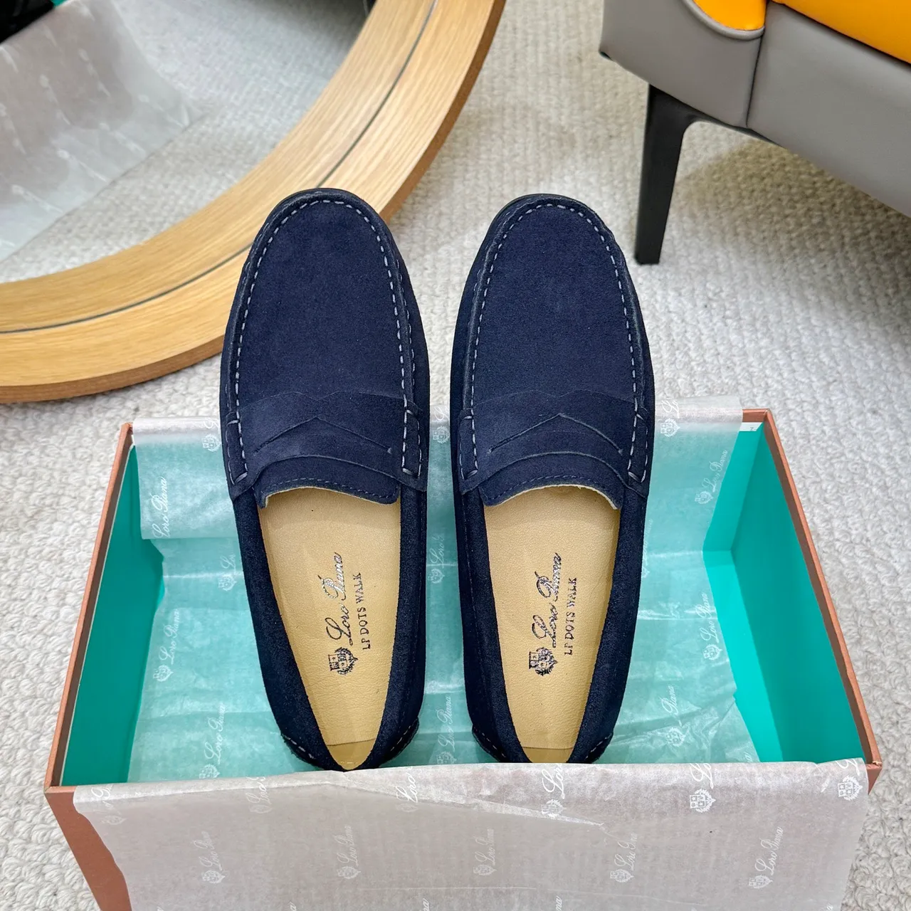 Navy White Suede Penny Strap Loafer 3