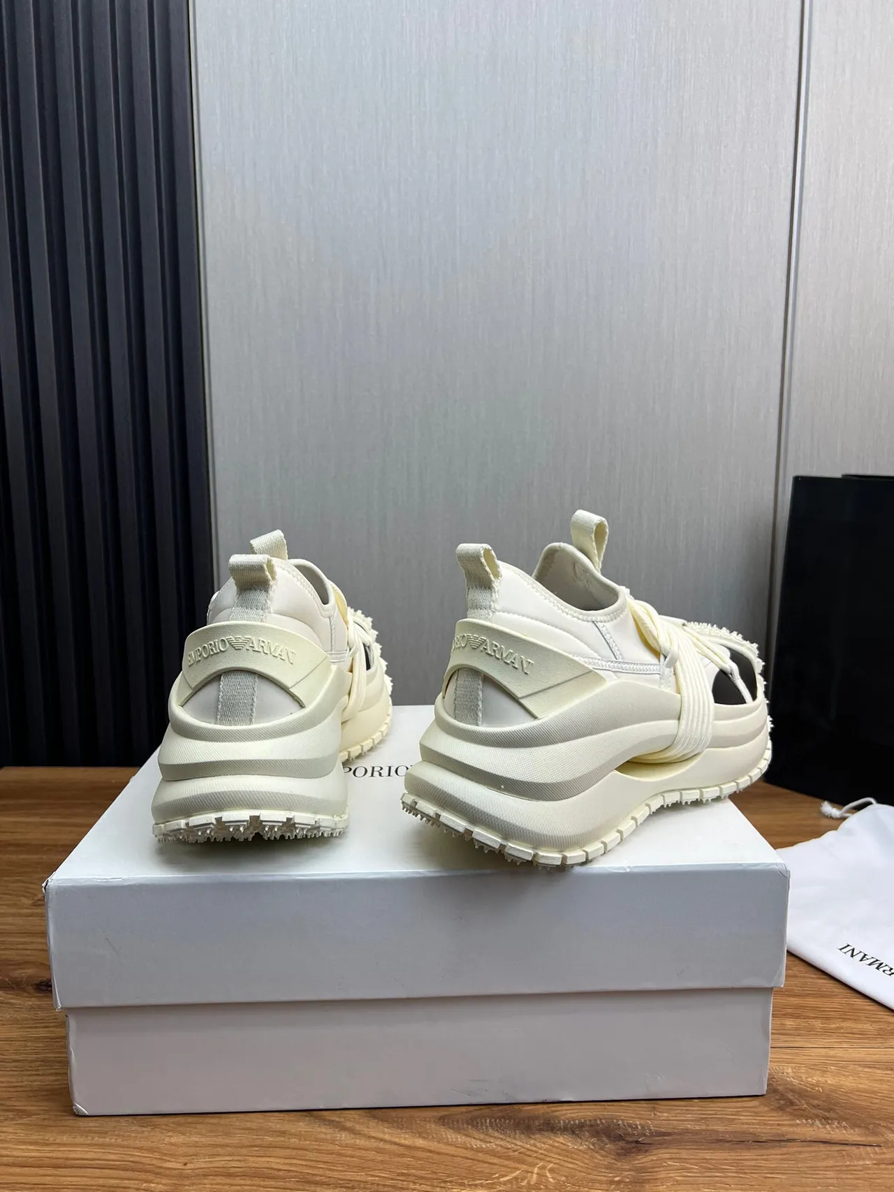 Off-White Cream and Black Open-Toe Cage Chunky Sneaker 3