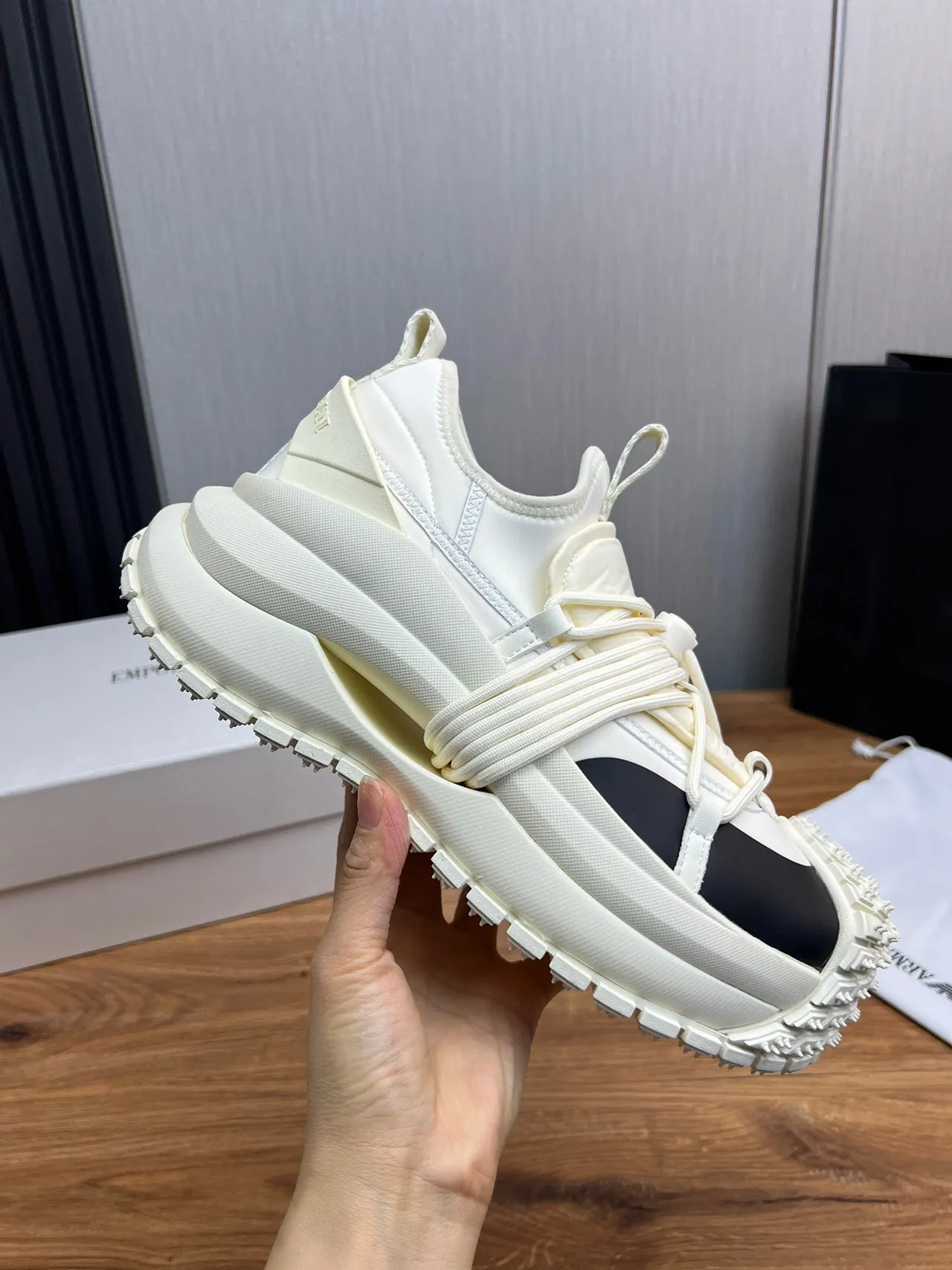 Off-White Cream and Black Open-Toe Cage Chunky Sneaker 5