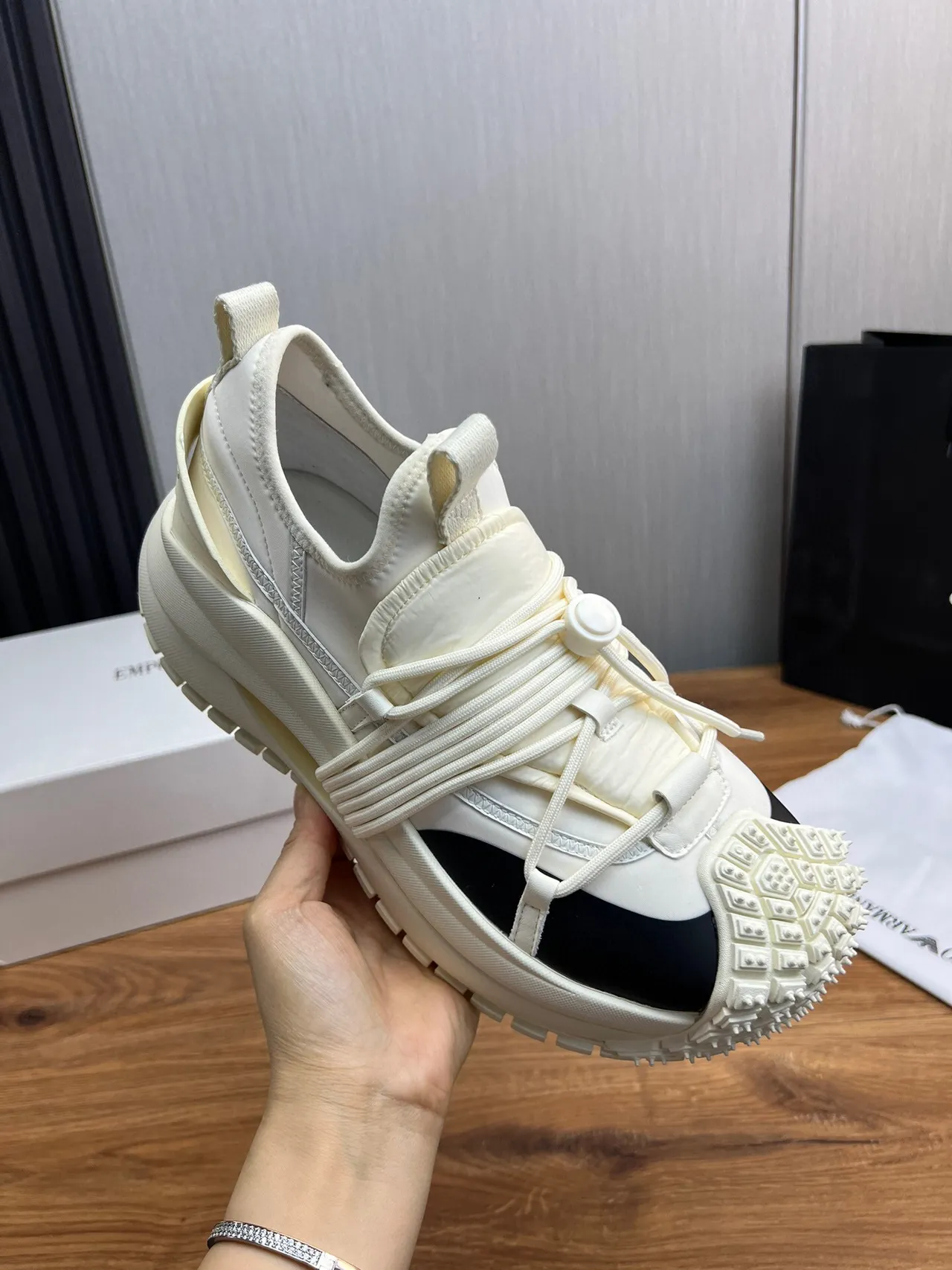 Off-White Cream and Black Open-Toe Cage Chunky Sneaker 8