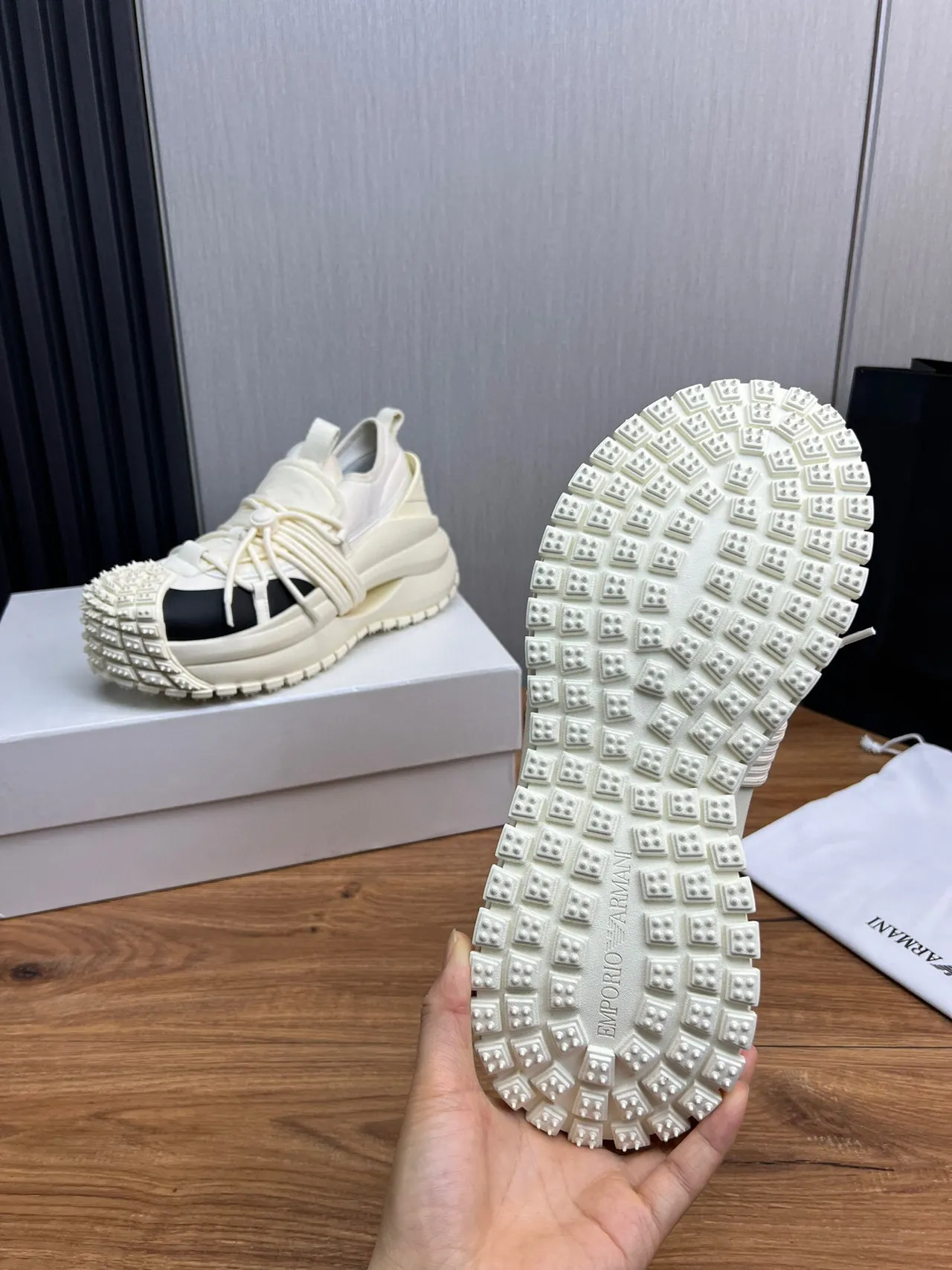 Off-White Cream and Black Open-Toe Cage Chunky Sneaker 10