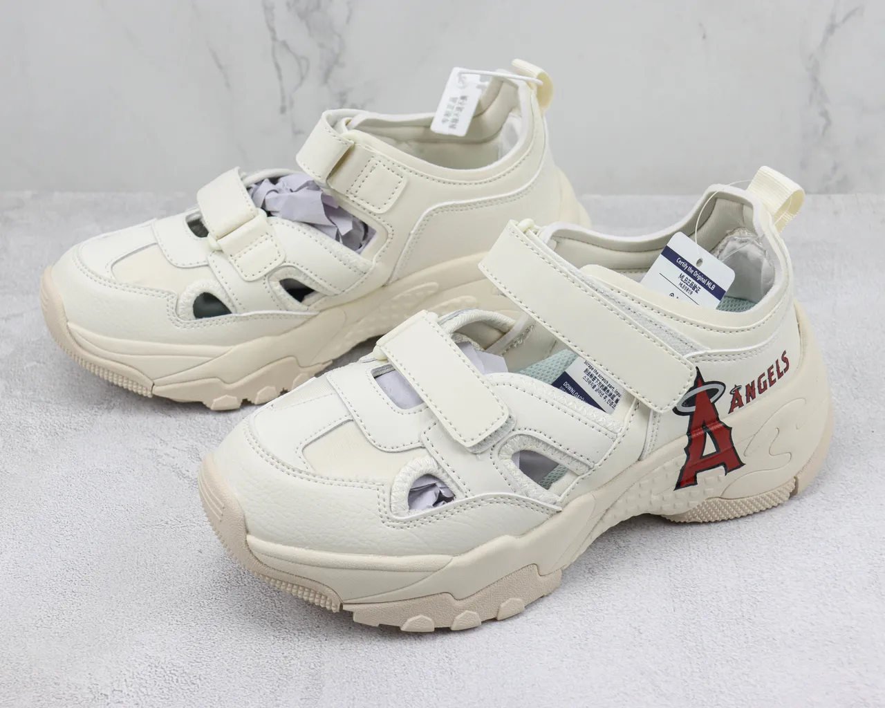Off-White Cream লস অ্যাঞ্জেলস এঞ্জেলস লোগো মোটা প্ল্যাটফর্ম ক্যাজুয়াল স্যান্ডেল 4
