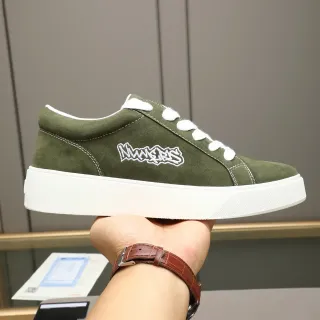 Olive Green Suede Embroidered Logo Platform Sneaker