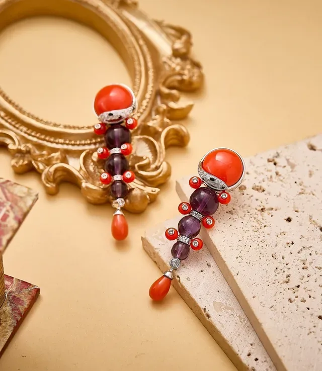 Orange Purple Multi-Gem Dangle Cabochon Top Jewelry 3