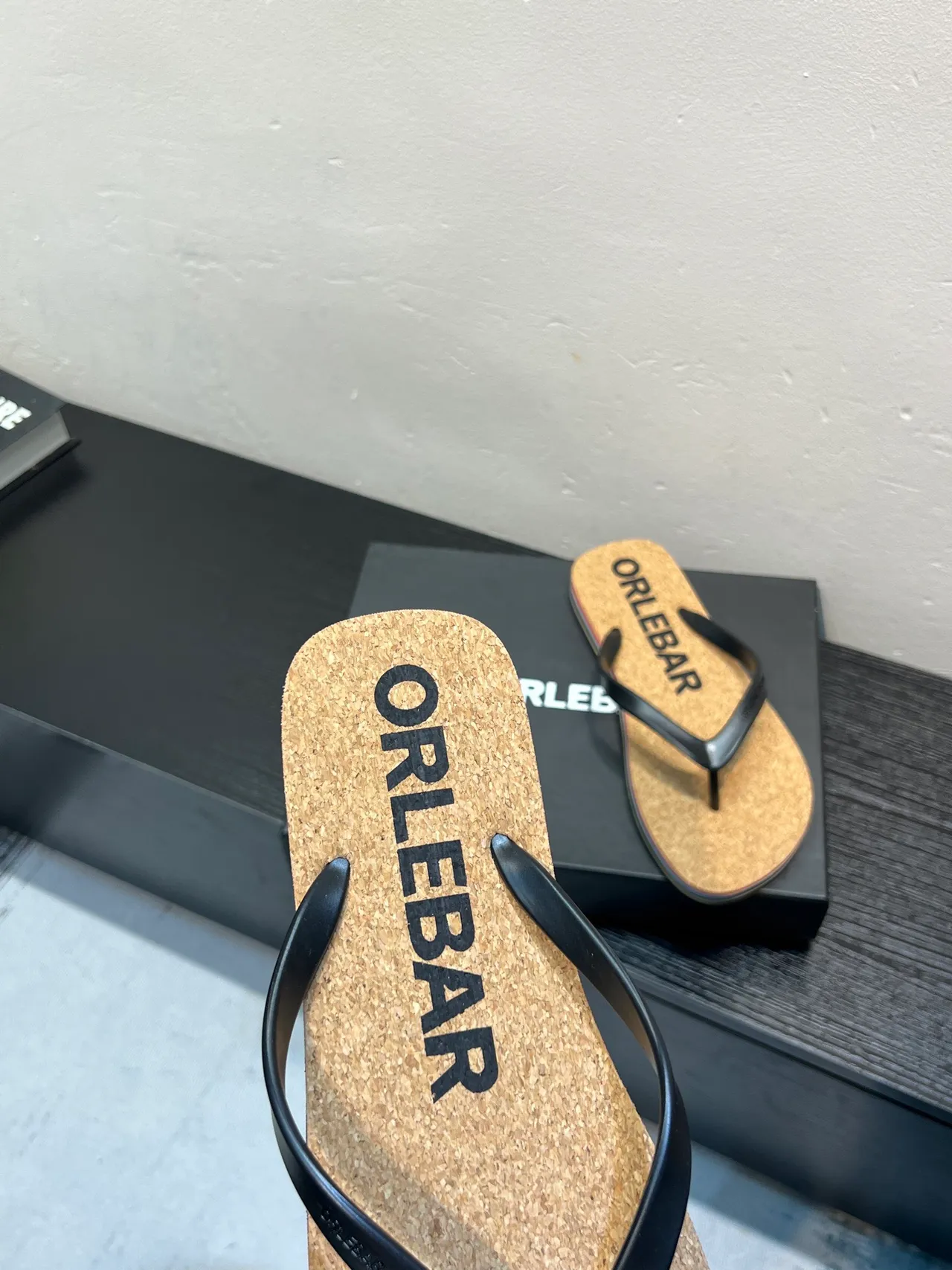 ORLEBAR BROWN Flip-Flop Black Cork Footbed Thong Strap Slippers 7