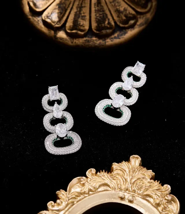 Ornate Multi-Tier Gem-Encrusted Gold-Tone Earrings 4