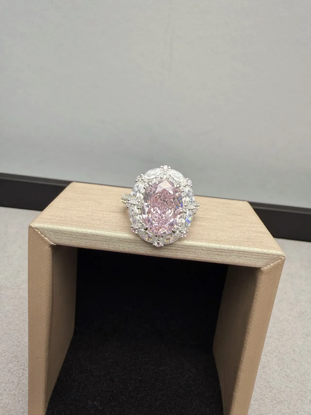 Oval Pink Gemstone Halo Cluster Ring 3