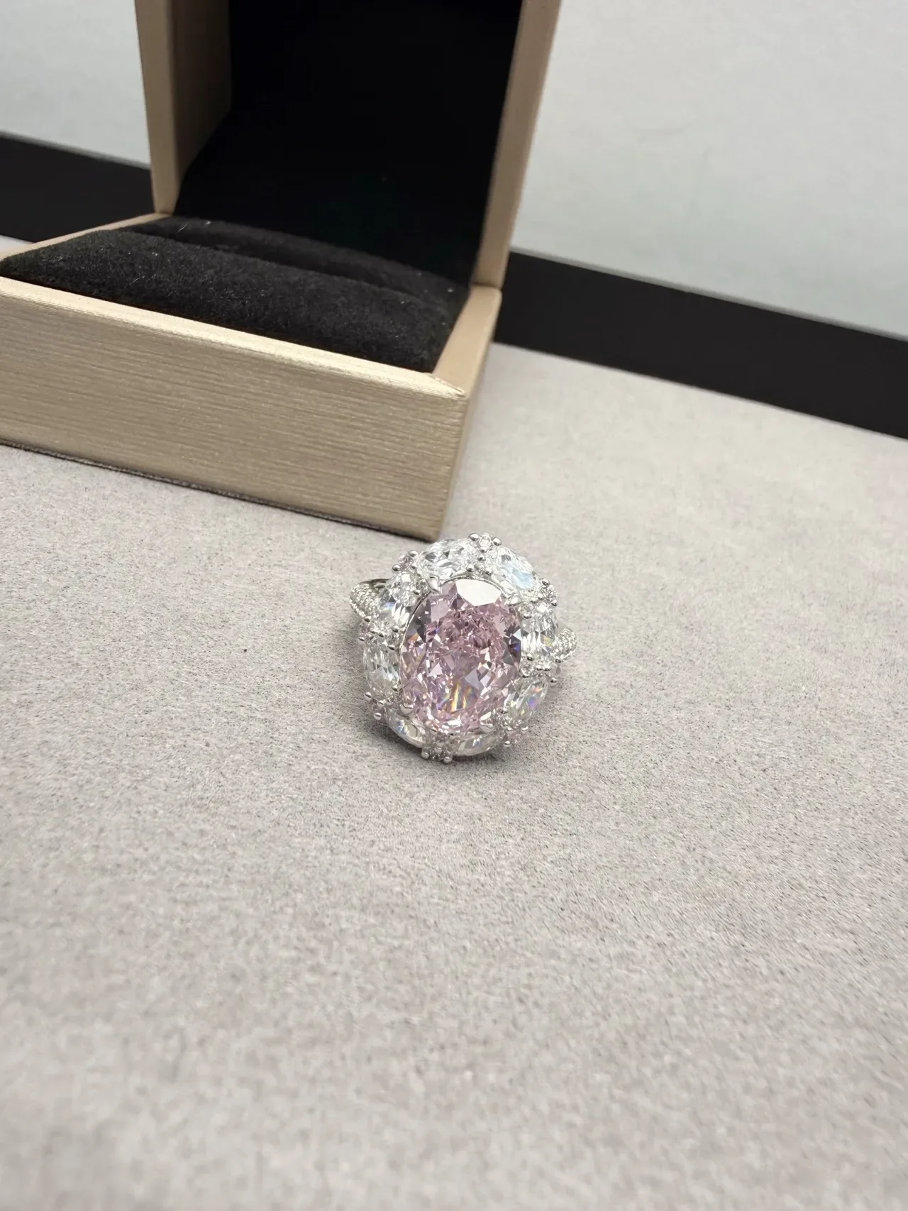 Oval Pink Gemstone Halo Cluster Ring 4