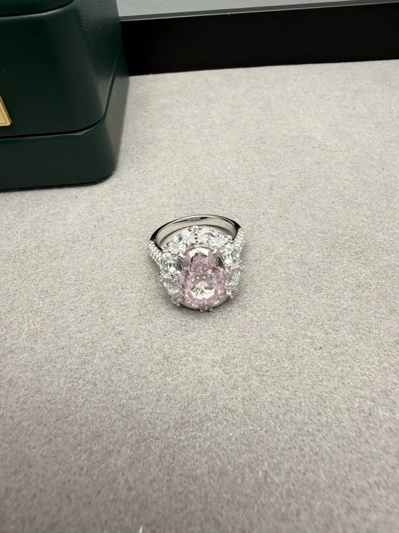 Oval Pink Gemstone Halo Cluster Ring 7