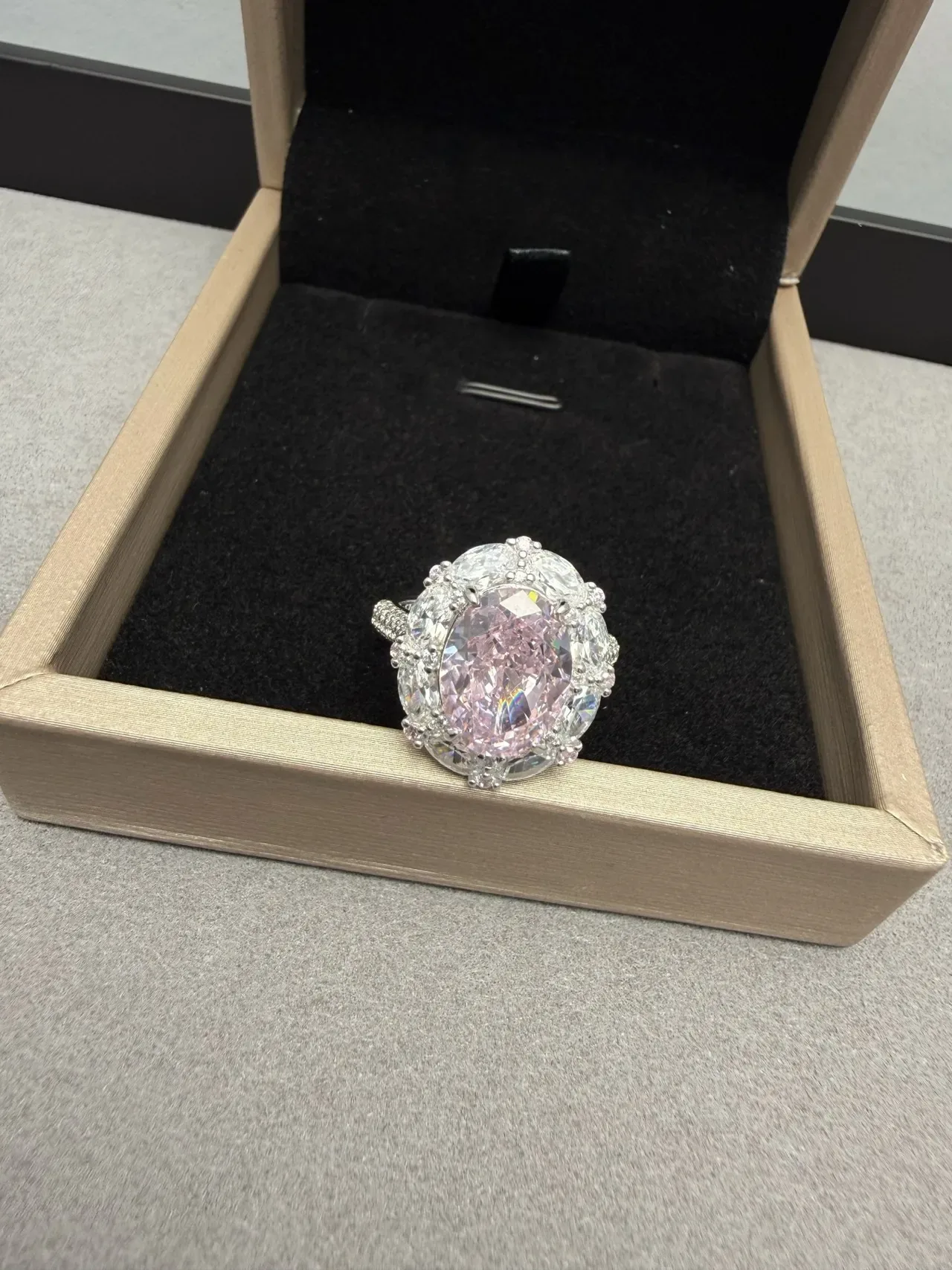 Oval Pink Gemstone Halo Cluster Ring 8