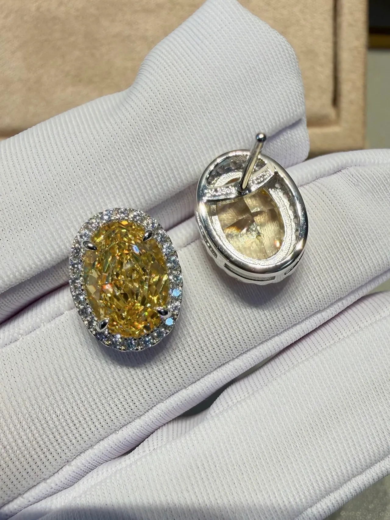 Oval Yellow Gemstone Halo Stud Earrings 8