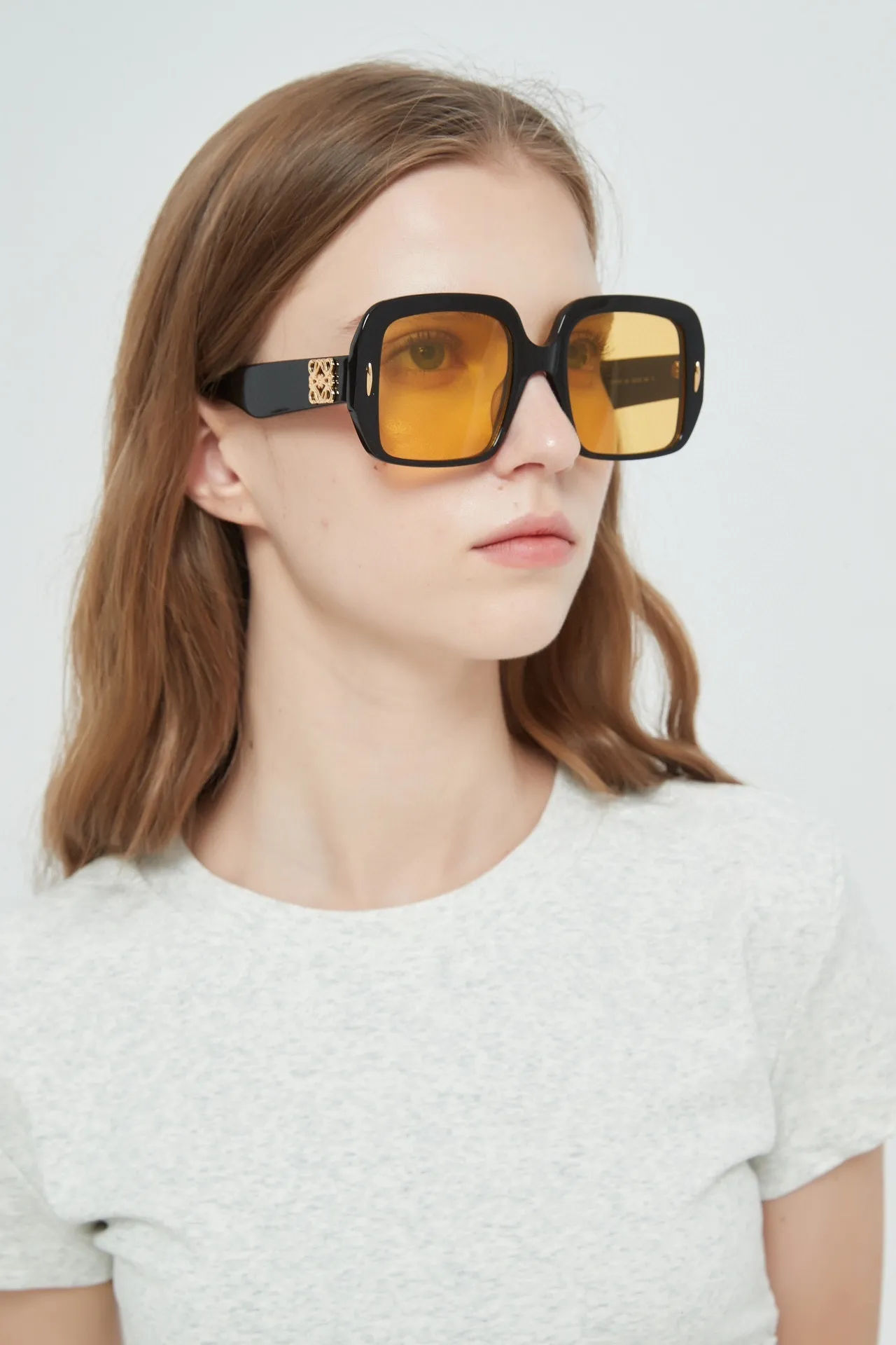 Oversized Square Black Frame Amber Lens Sunglasses 3