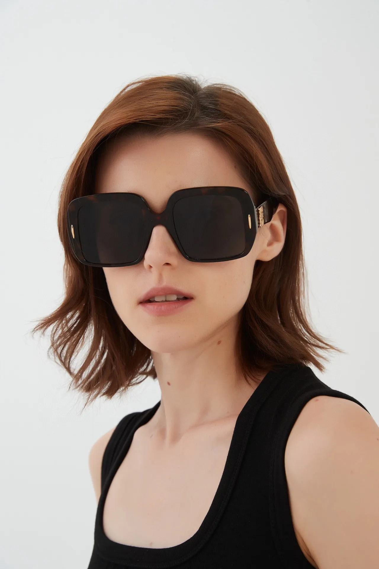 Oversized Square Black Frame Amber Lens Sunglasses 5