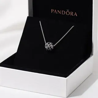 Pandora সিলভার-টোন জ্যামিতিক কেজ পেন্ডেন্ট নেকলেস
