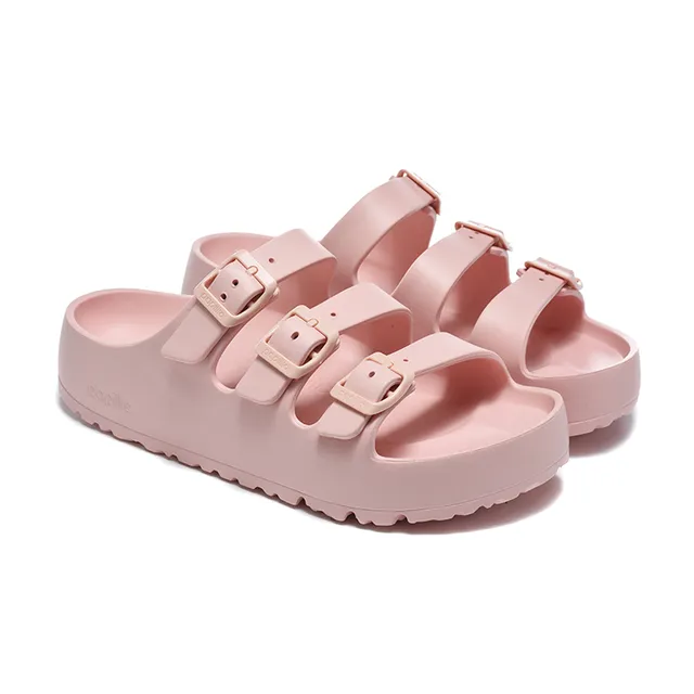 Papillio Pink Beige Three-Strap Buckle Closure Molded EVA-Like Construction Casual Sandals 4