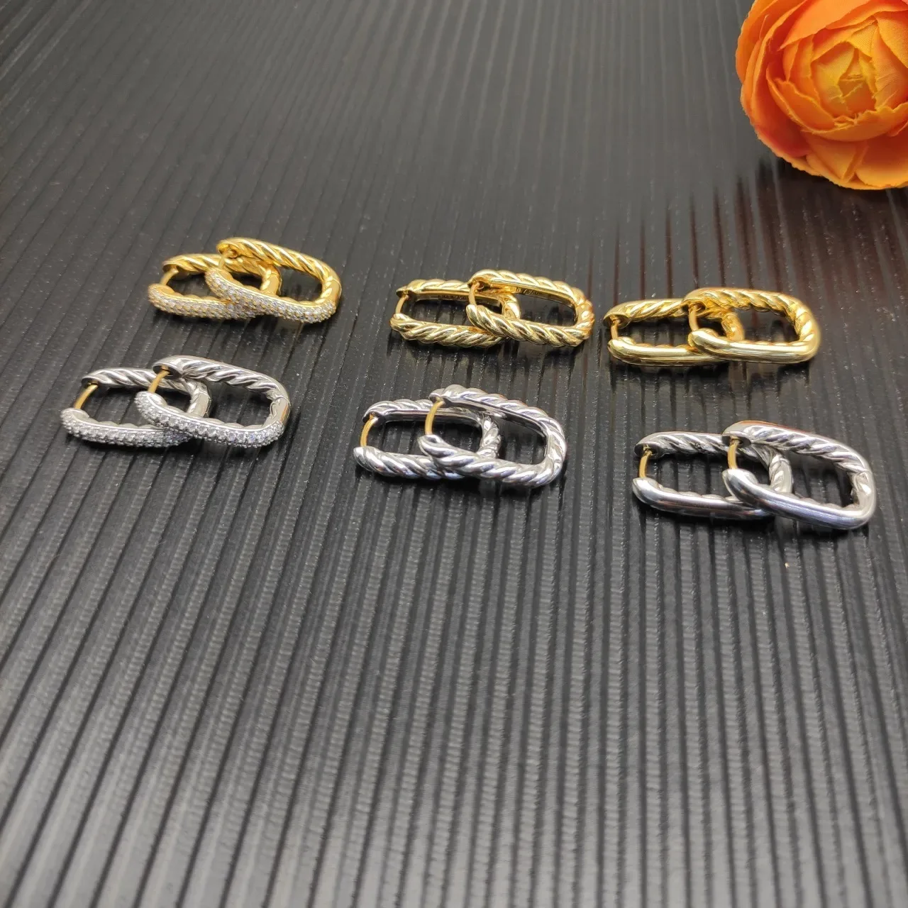 Pavé-Set Twisted Wire Hinged Hoop Earrings 2