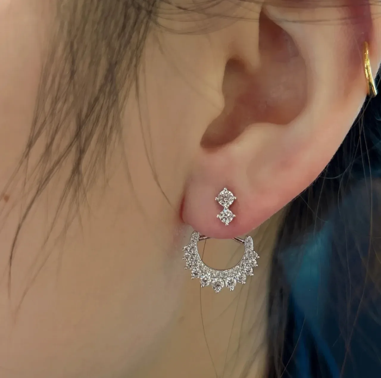 Pavé-Stone Open Hoop Dangle Earrings 4