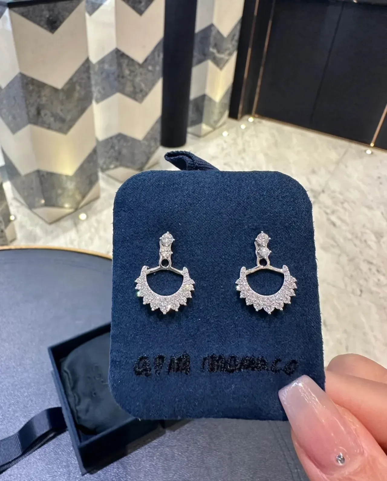Pavé-Stone Open Hoop Dangle Earrings 6