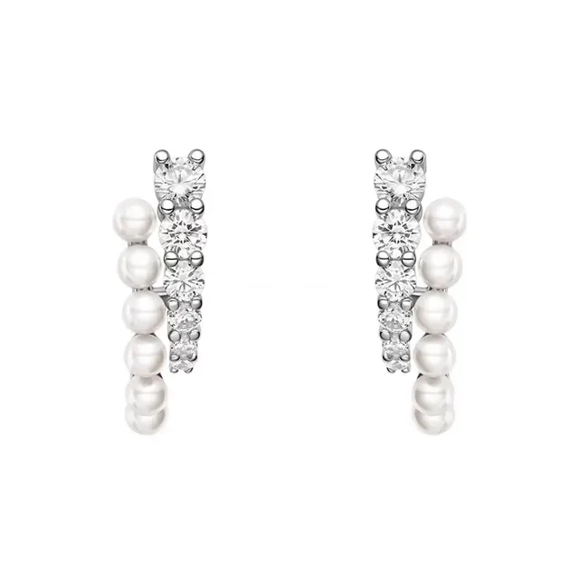 Perles et pierres transparentes boucles d'oreilles créoles courbées double rang 3