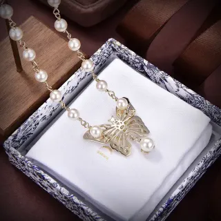 Pearl-Beaded Gold-Tone Butterfly Pendant Necklace