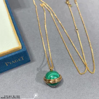 Piaget সবুজ সোনা গোলাকার ম্যালাকাইট পেন্ড্যান্ট ডুয়াল রিং বেজেল নেকলেস