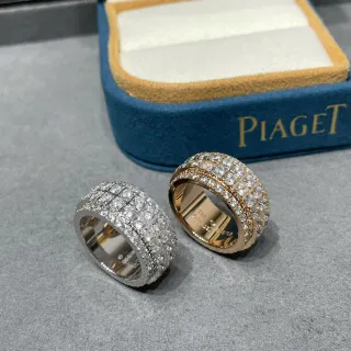 Piaget Possession রূপালী সোনালী চওড়া Pavé ব্যান্ড বহু-সারি হীরা সেটিং রিং