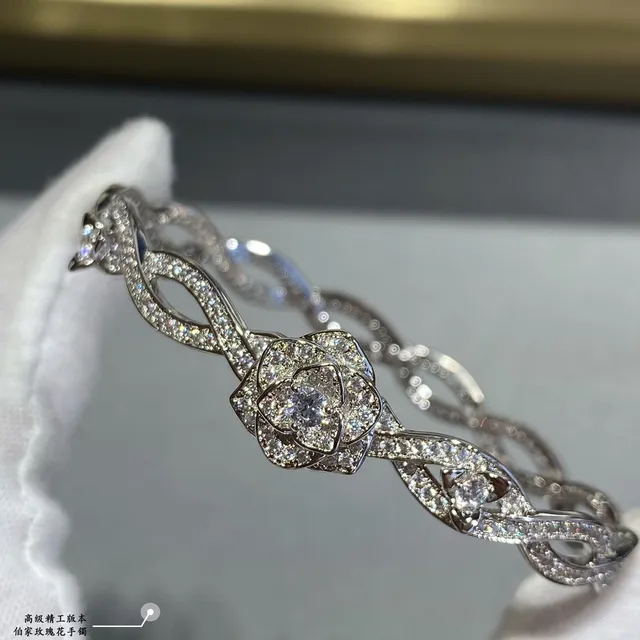 Piaget Rose Motif Pavé Diamond Silver Bracelet 6