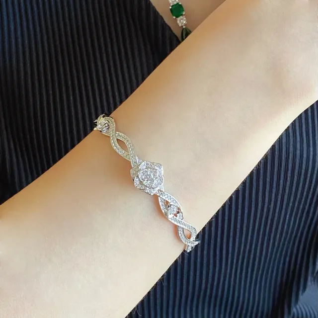 Piaget Rose Motif Pavé Diamond Silver Bracelet 9