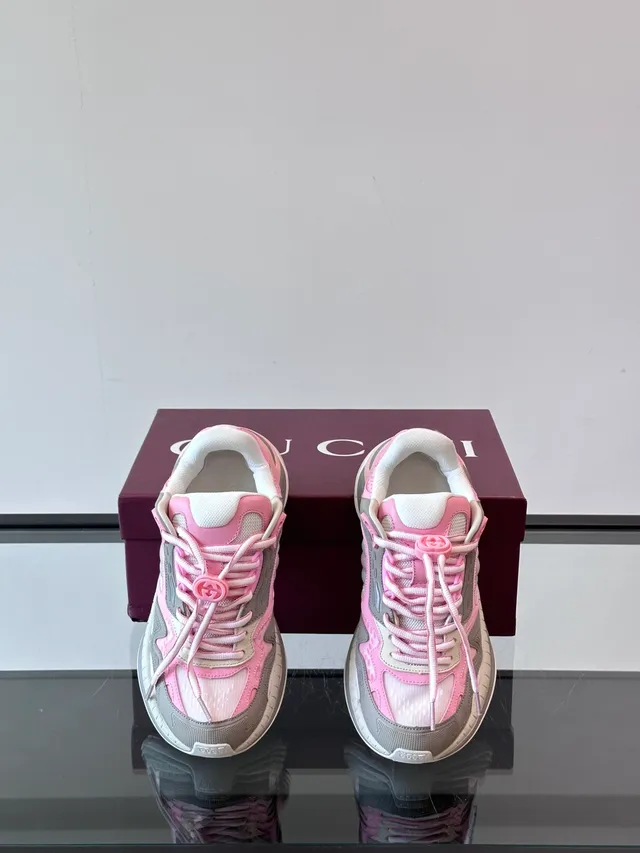 Pink Gray Silhouette Layered Synthetic/mesh Upper Chunky Sneakers 4