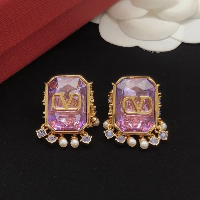 Purple Gold Faceted Rectangular Stone Setting Earrings 3