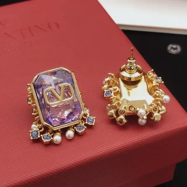 Purple Gold Faceted Rectangular Stone Setting Earrings 4