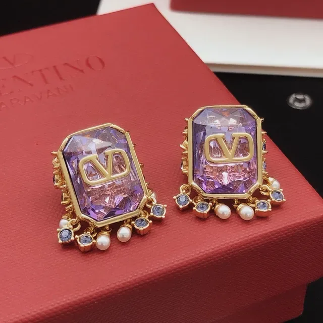 Purple Gold Faceted Rectangular Stone Setting Earrings 5