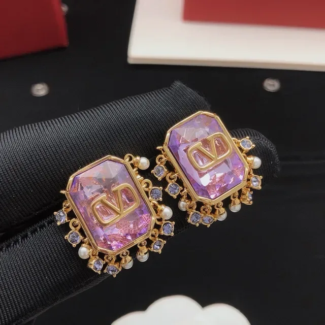 Purple Gold Faceted Rectangular Stone Setting Earrings 8