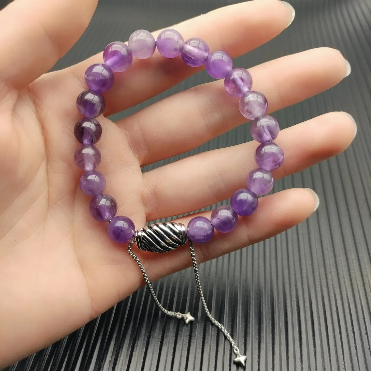 Purple Silver Beaded Amethyst Bracelet 4