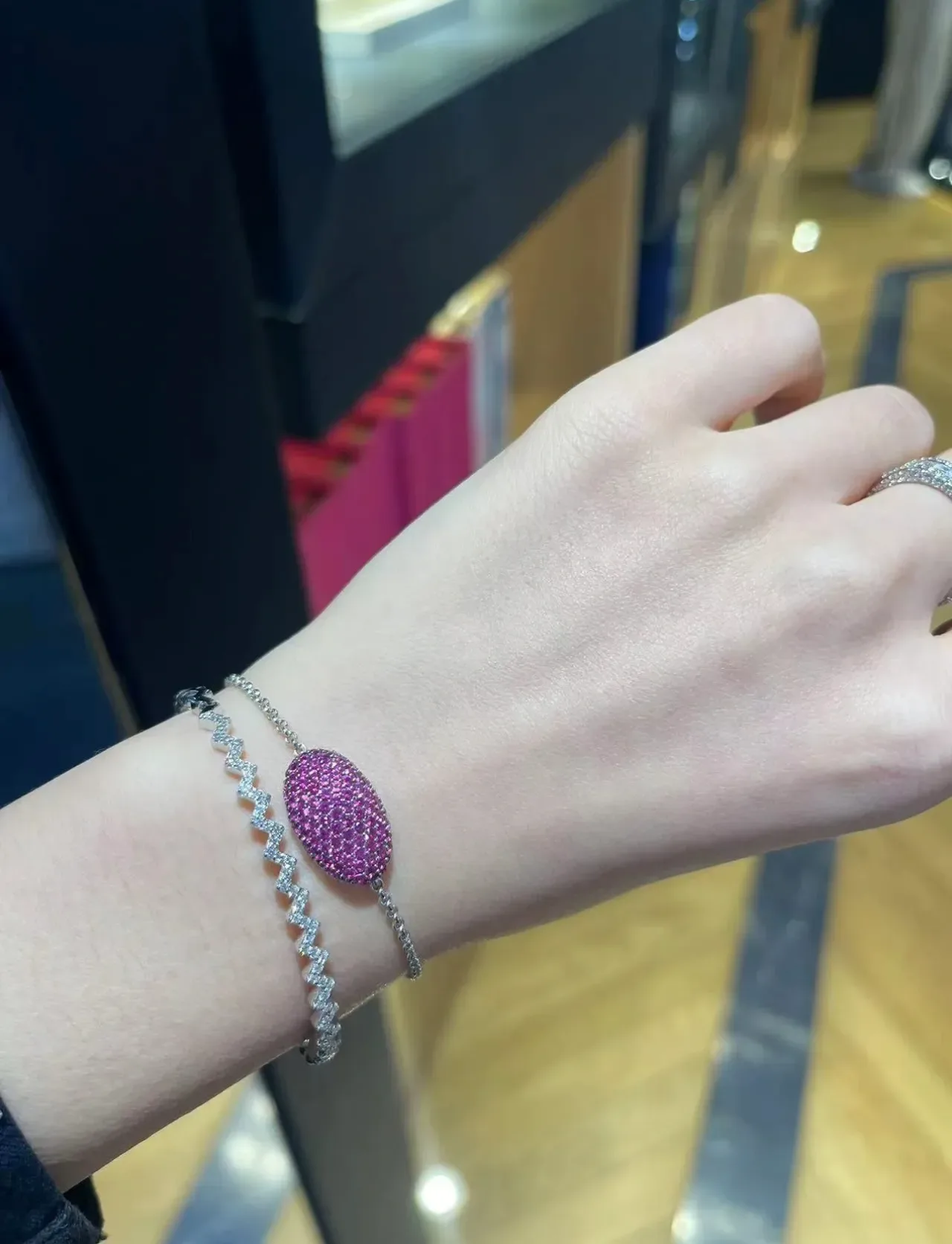 Purple Silver Pavé-Set Square Charm Bracelet 3