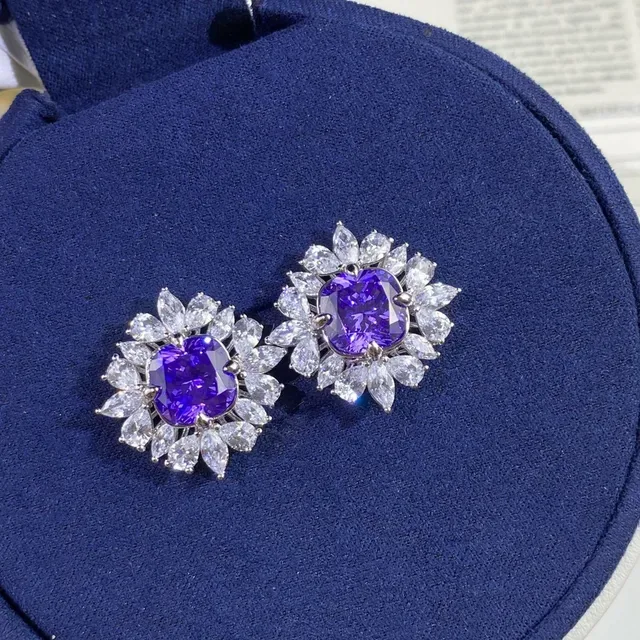Purple White Halo Cluster Marquise-Cut Surround Ring 2