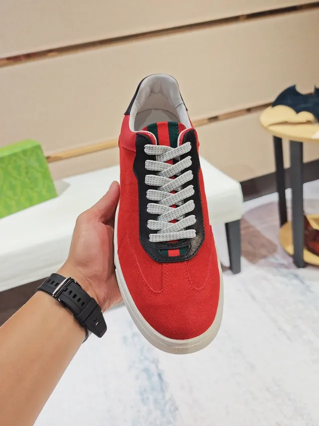 Red and Black Suede Low-Top Lace-Up Lifestyle Sneakers 5