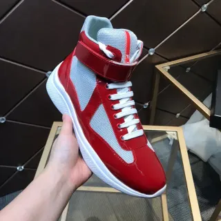 Red and Gray Glossy Patent Leather High-Top Lifestyle Sneakers