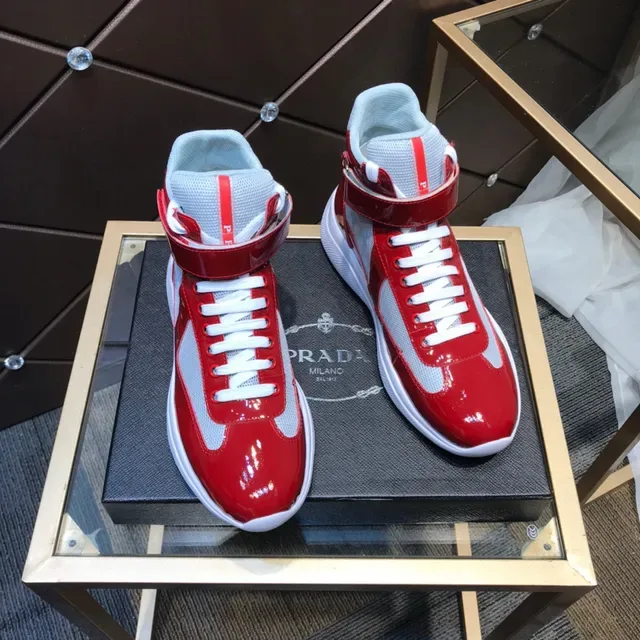 Zapatillas lifestyle rojo y gris de cuero patentado brillante de caña alta 7